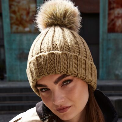 Beechfield Faux Fur Pop Pom Chunky Beanie Thumbnail